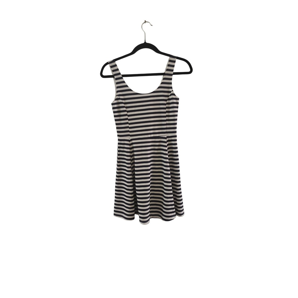 HM‎ Divided Womens Navy White Striped Skater Dress Sleeveless Mini Size 4